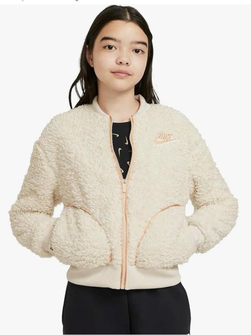 Nike Kids Cream Sherpa Jacket with Peach Trim